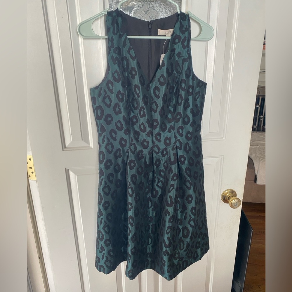 LOFT Teal and Black Animal Print Dress